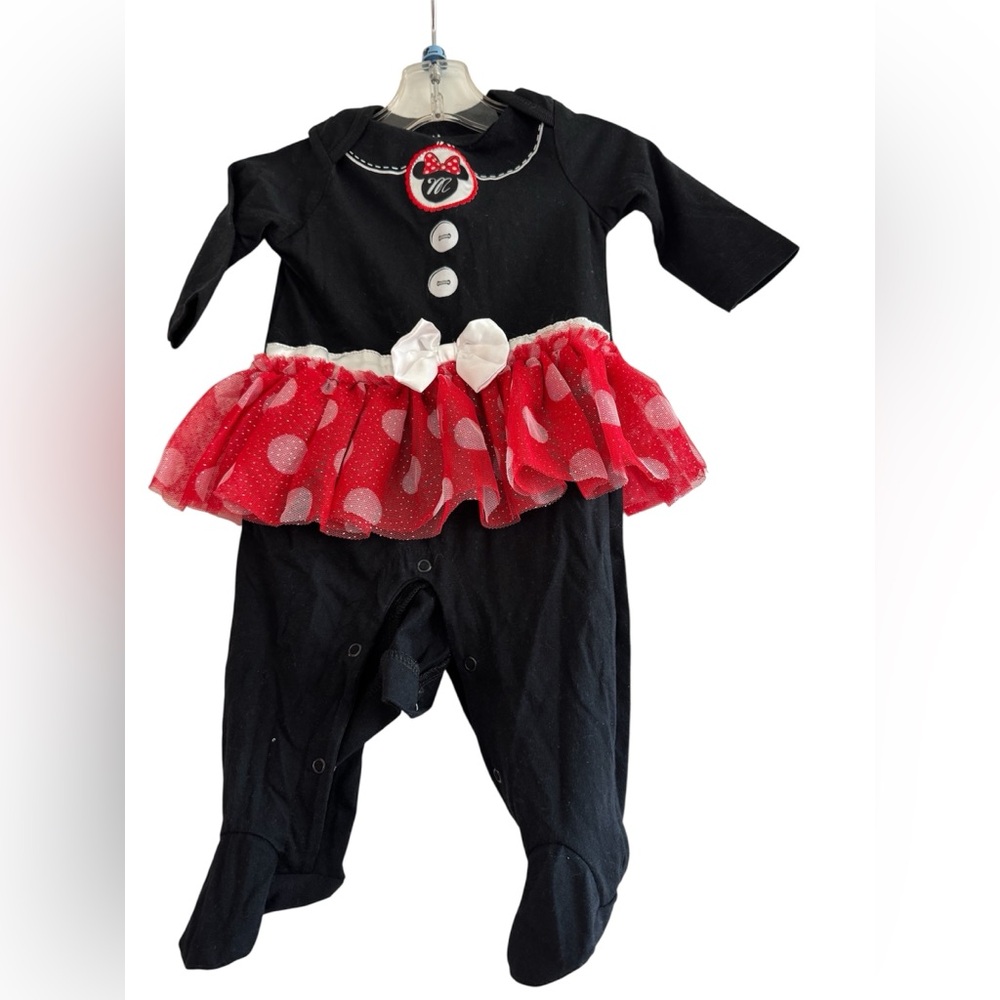 Disney Baby Girls Minnie Mouse Black and Red Footed Outfit with Snaps Size 3-6Mo
